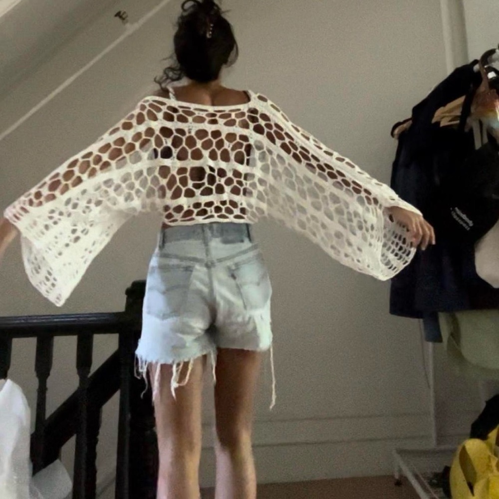 White Crochet Open-Knit Sweater - Picture 3 of 8